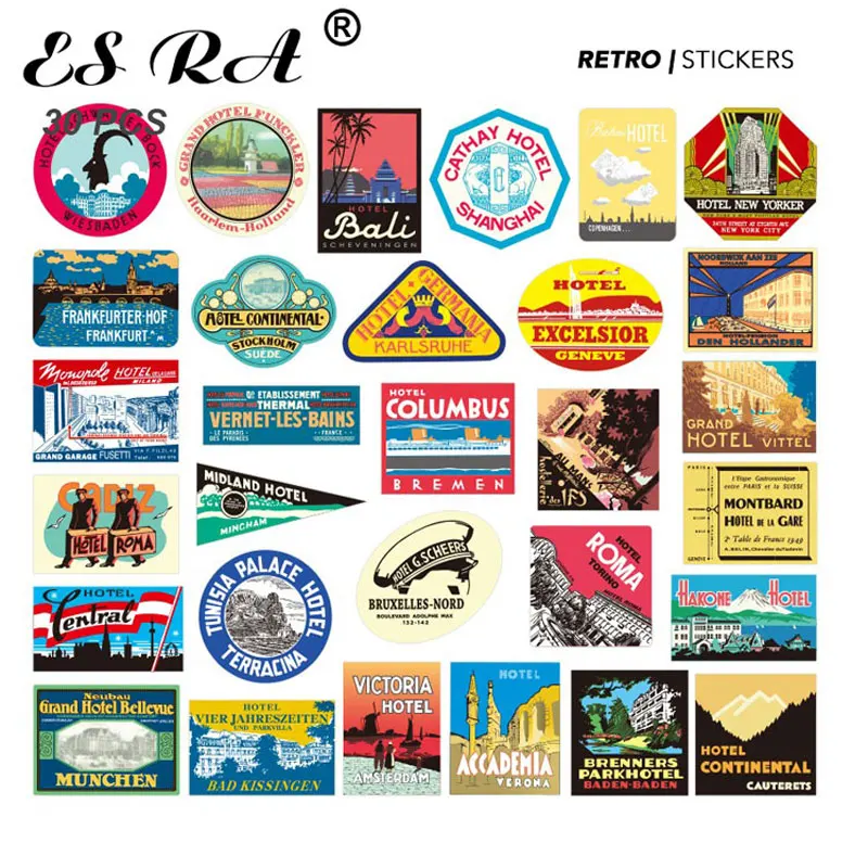 

30 Pcs/Sets 5CM Mobile Sticker Travel Stickers Retro Aesthetics Pegatinas Waterproof Pvc Decorfor Skateboard Laptop