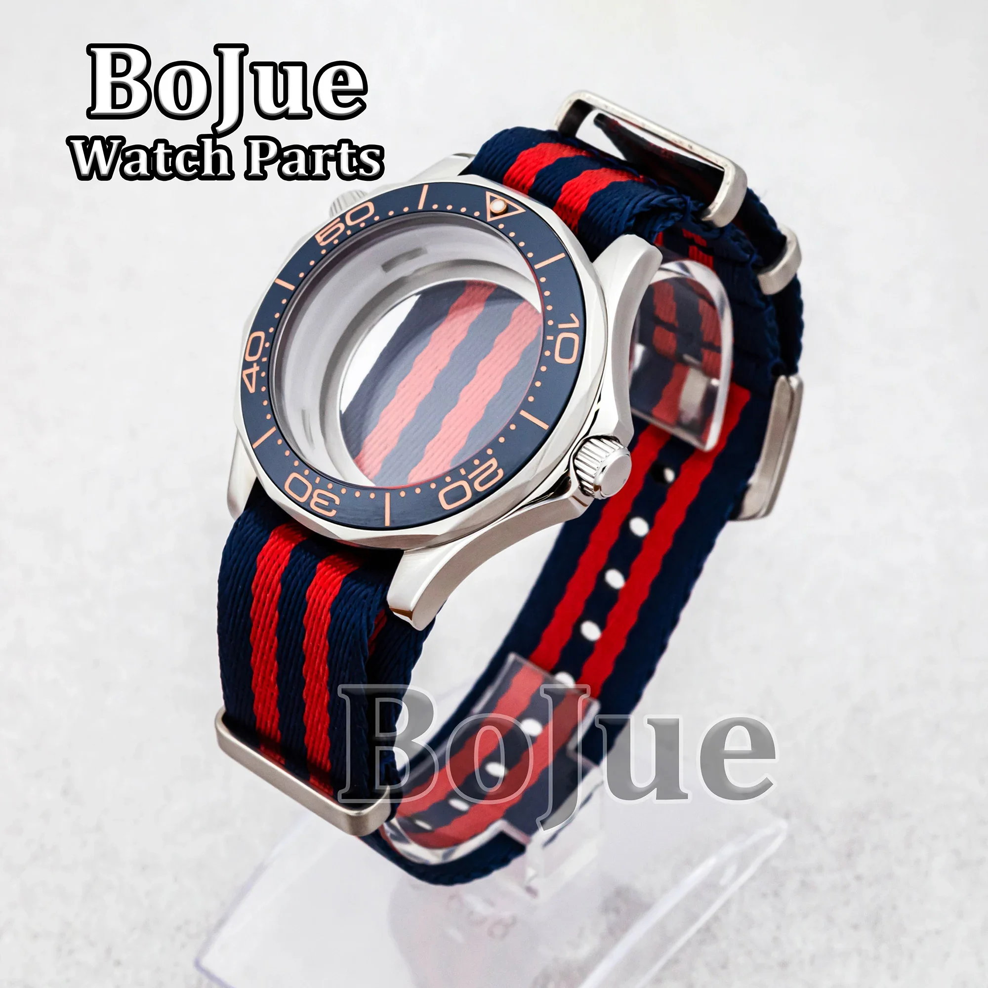 

42mm Diver Watch Case Mod Parts Nylon Strap 100m Waterproof Sapphire Crystal Glass For Seamaster 300 Mod Fits NH35/NH36 Movement