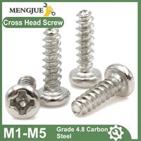 100pcs Nickel-Plated Carbon Steel M1 M1.2 M1.4 M1.7 M2 M3 M4 M5 Cross Recessed Round Head Self-Tapping Screw YB845