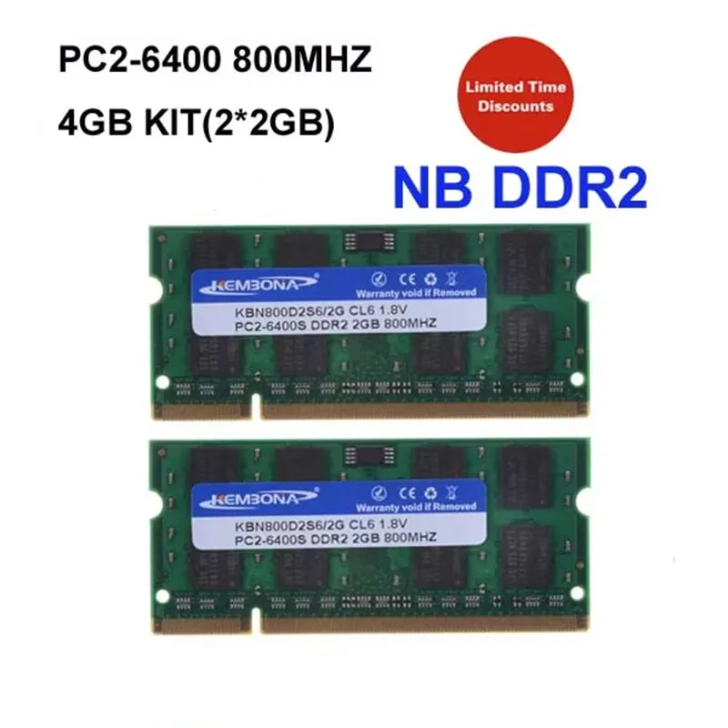 Kembona Gratis Bezorging Promotie Laptop Ddr2 4Gb Kit (2*2Gb) 800Mhz Pc2-6400 Sodimm Laptop So-dimm Notebook