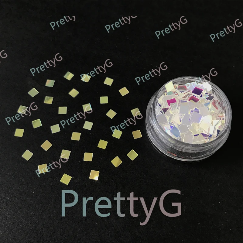 PrettyG 1 Box 3mm Squares Shapes Glitter Sequins for Resin DIY Making Art Craft Nail Makeup Decoration Accessories WF321A