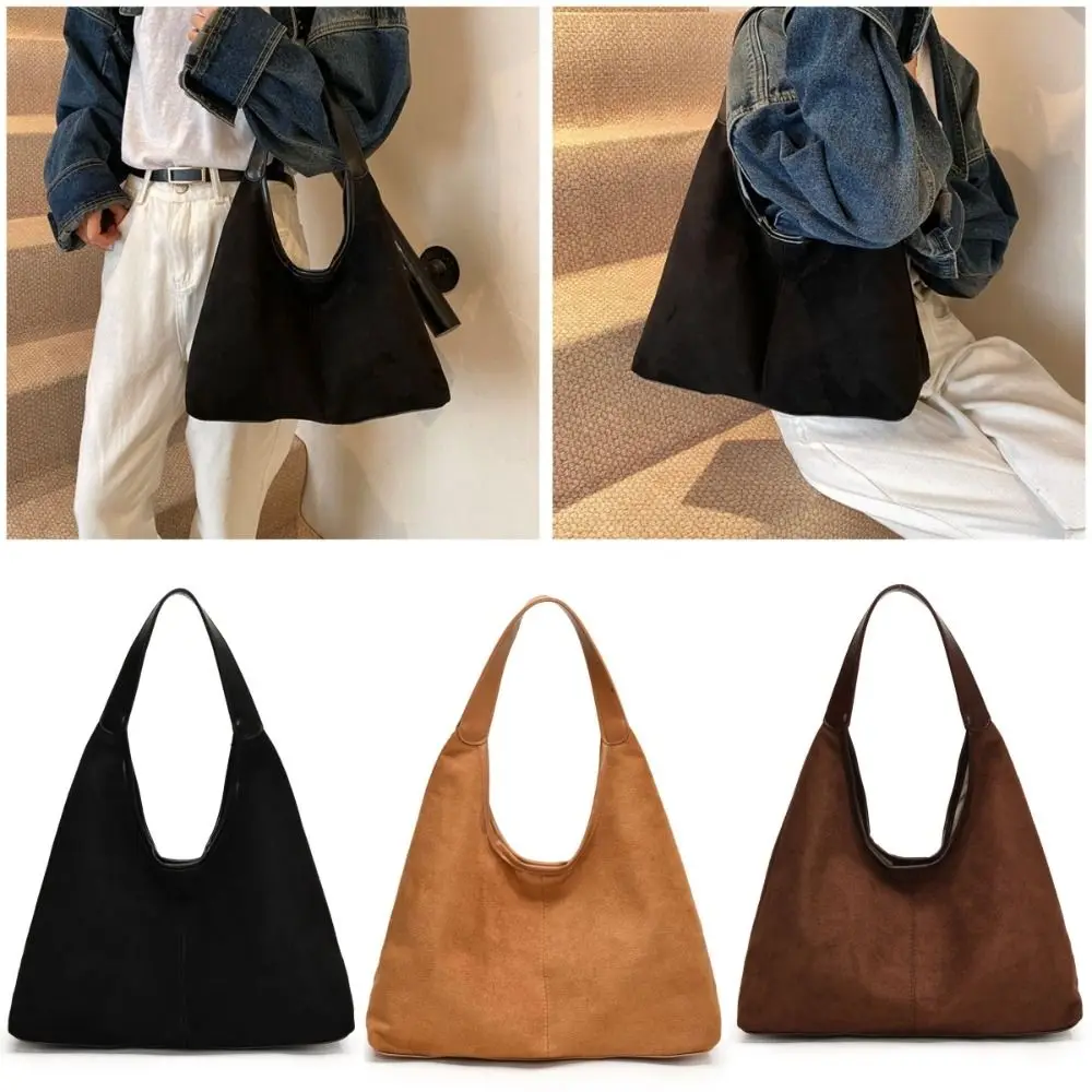 

Trendy Faux Suede Shoulder Bags Large Capacity Vintage Tote Bag Solid Color Waterproof Hobos Handbags for Spring Autumn