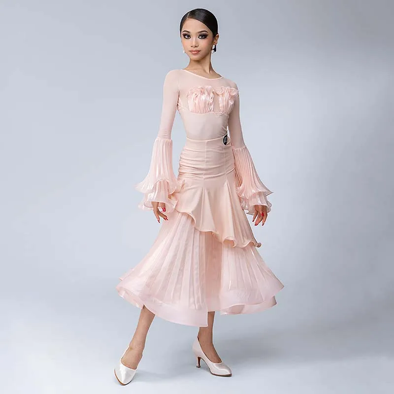 Pink Standard Ballroom Dance Wear Girls Professional Competition Suit Waltz Stage Costume Tango Dancing Show Clothes Skirt 933