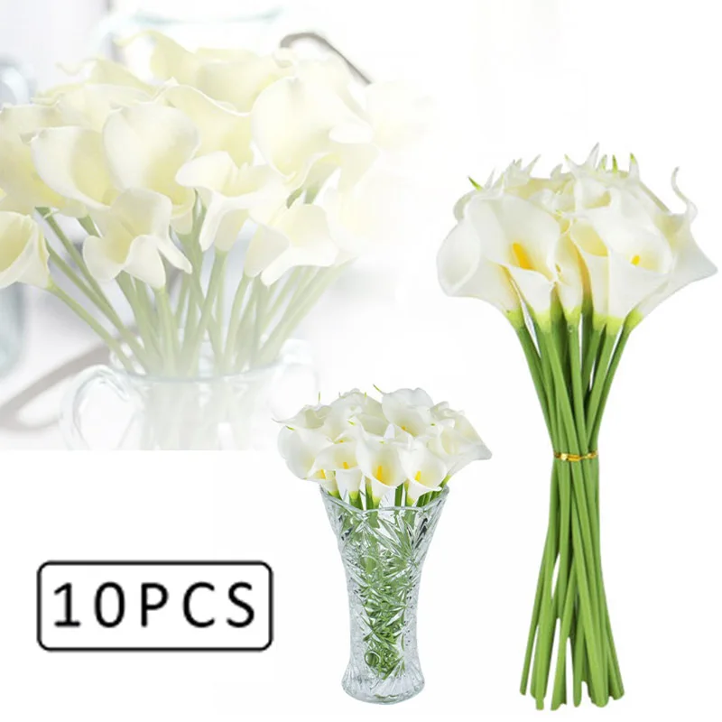 10Pcs Artificial Flowers Calla Lily Bouquet Flower Decoration Real Touch Wedding Bouquet Wedding Party Plants Decoration