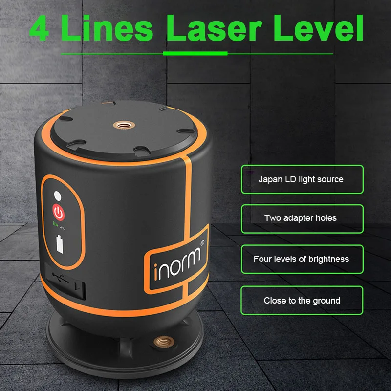 4 Lines Ground Laser Level Green Light Self-leveling 360 Horizontal Line High Precision Laser Level Meter for Indoor Outdoor