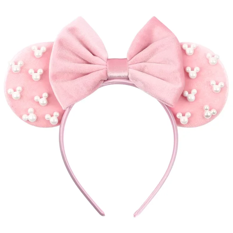 

Disney Mickey 3.3"Velvet Ears Headband For Girls Soft Bow Hairband Halloween Festival Party Christmas DIY Hair Accessories