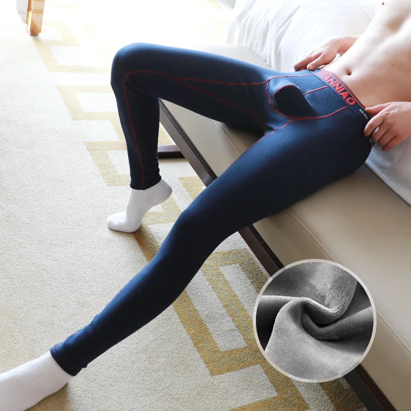 Men's Sexy Winter Thermal Long Johns Big Pouch Warm Keep Underpants Elastic Leggings Slim Fit Full-Length Panties Underwear