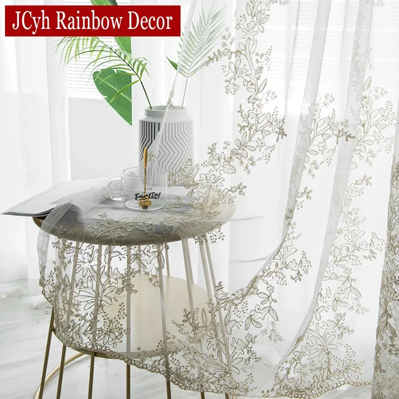Sheer Curtains For Living Room Luxury Bedroom Tulle Curtains For Window Embroidered Wedding Girls White Drapes Firany Cortina