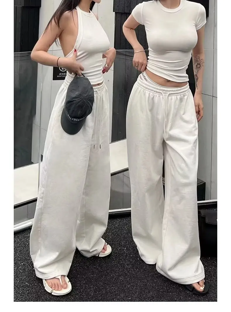 

Y2K Wide Leg Pants Women Casual Sports Sweatpants Oversized Jogging Wide Leg White Pants Jogger Hip Hop Sports Pants