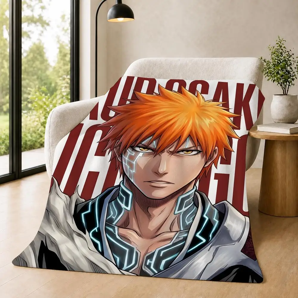 anime Ichigo Kurosaki Throw Soft Flannel Throw Blanket for Sofa, Bed Dorm Nap Pet Blanket Gift Available