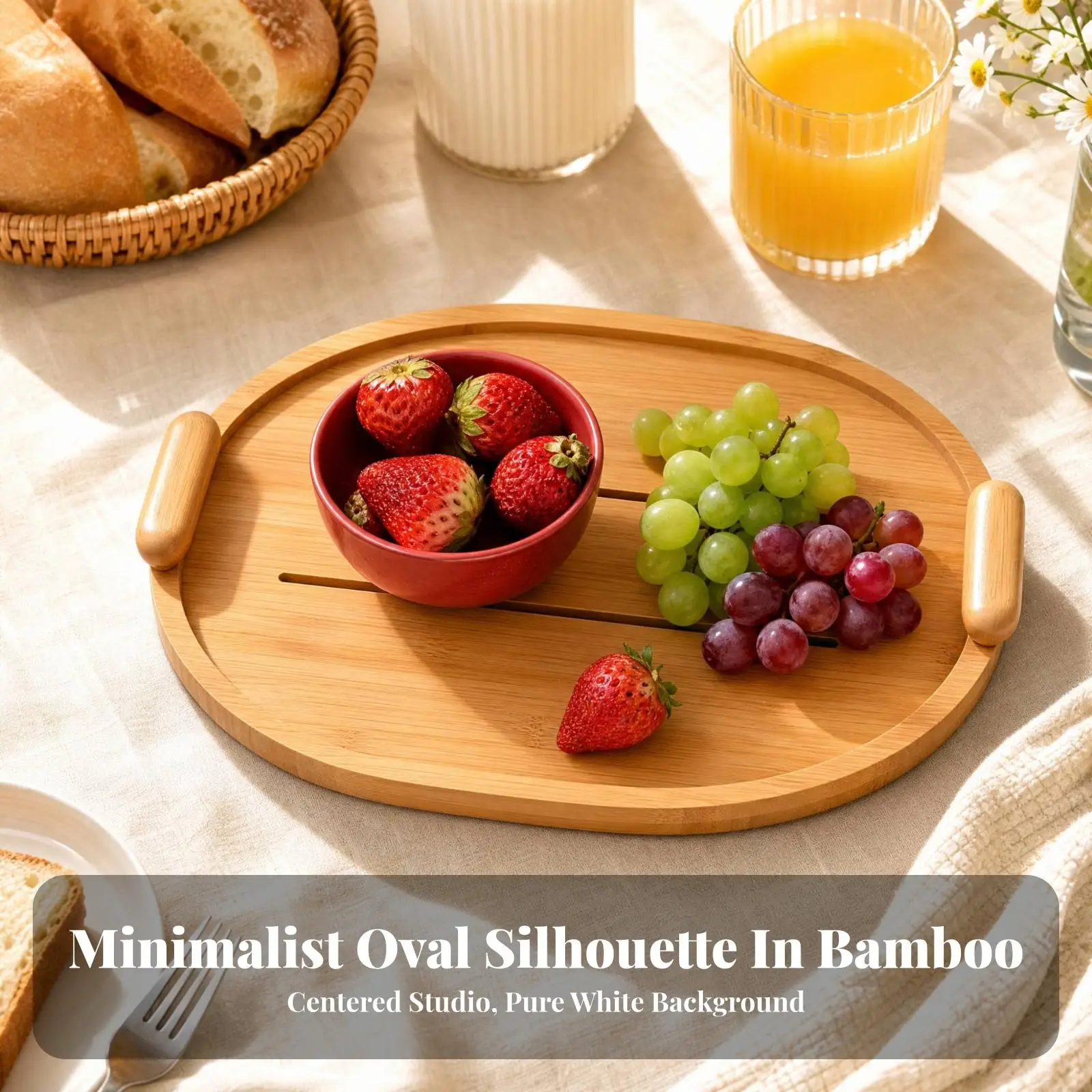Natural Bamboo Wood Serving Tray with Raised Edge and Grooves for Snacks Desserts Party