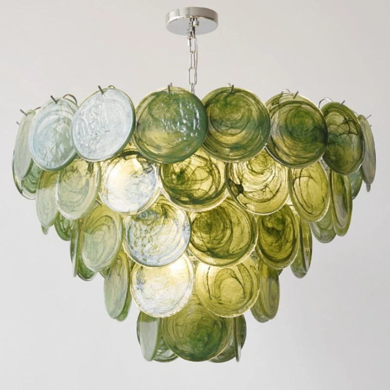 French Light Luxury Glass Pendant Light for Living Room Villa Household Decoration Lamp Hanging Metallic Luster Suspension Lamps