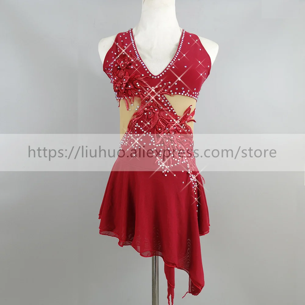 LIUHUO Women Aldult Girl Customize Costume Performance Competition Leotard Ice Figure Skating Dress Roller Red Modern Dance Kid