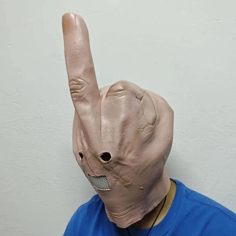 

asdh8@Hilarious Middle Finger Latex Mask Funny Novelty Gift Realistic Hand Head Cover For Halloween Pranks Cosplay Comedy PartyC