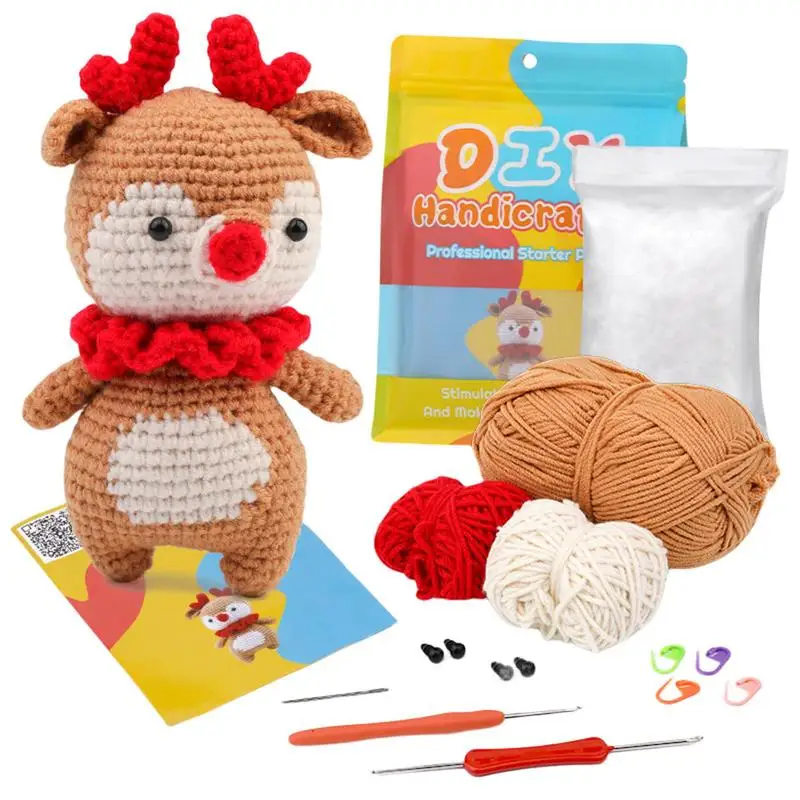 Crochet Set Starters Beginner Kit With Step By Step Video Tutorials Learn To Crochet Deer DIY Knitting Supplies Kit For Adults