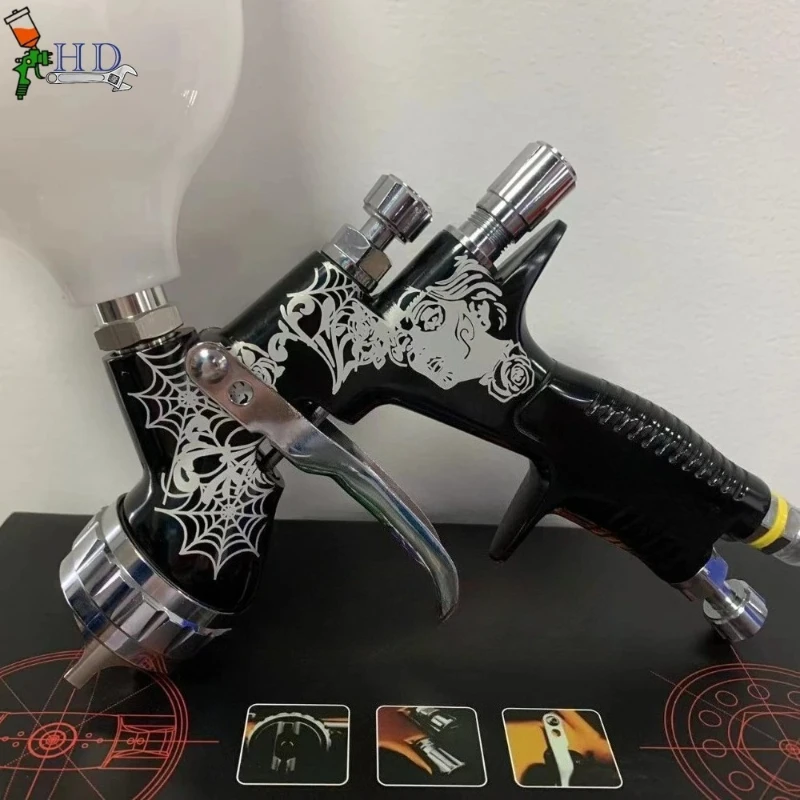 

For Black Spider Spray Gun TE20 1.3mm Nozzle LVMP Paint Tool 600ml cup for Varnishes and primers