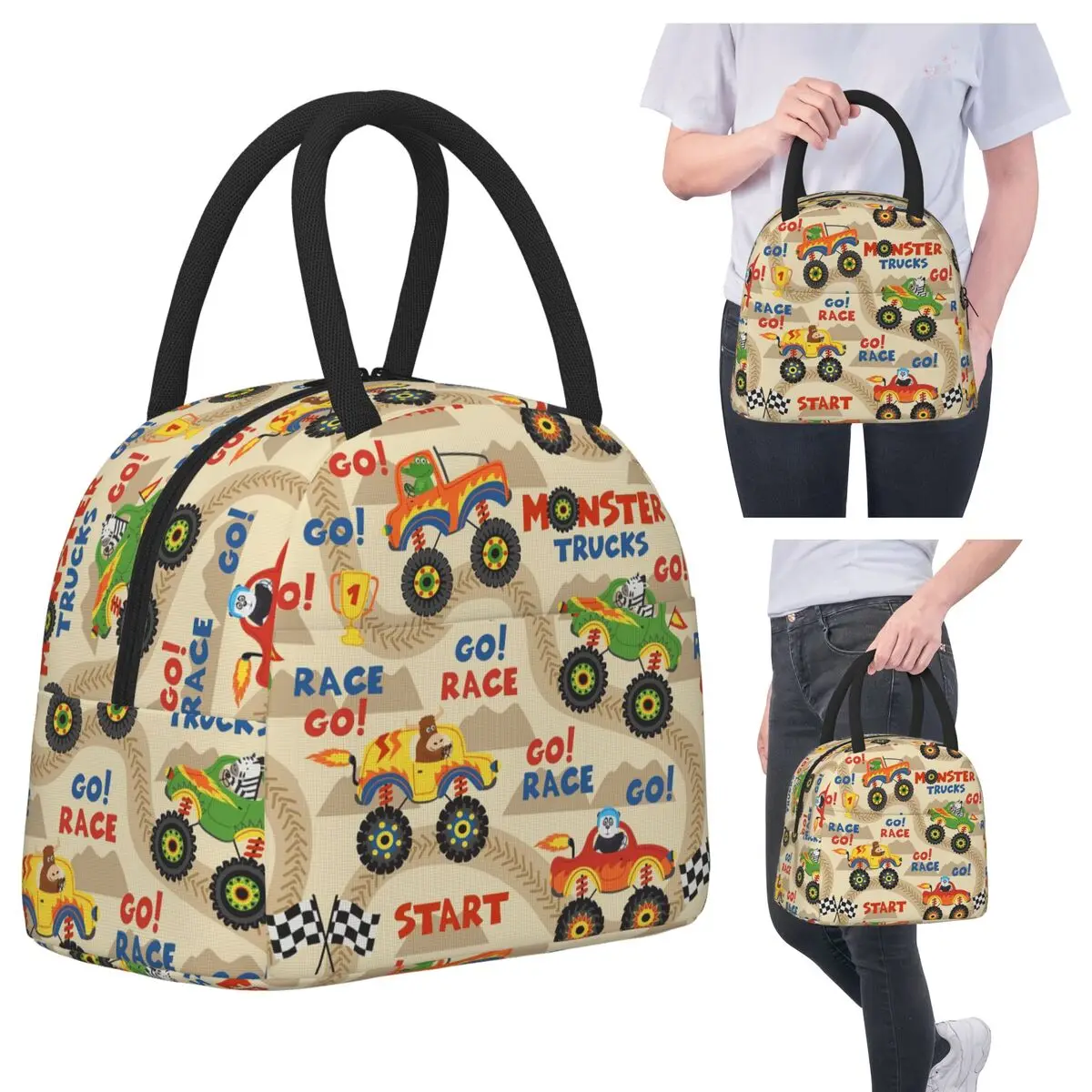 

Monster Truck Cars Pattern Insulated Lunch Bag for Kids School Cooler Thermal Food Box Tote Leakproof Lunch Boxes Container