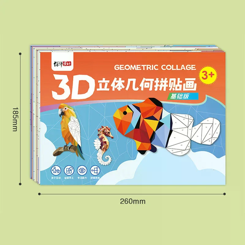 Speelgoedset 3D voor kinderen Educatieve geometrische collage Cartoonstickers Beginner Craft Kinderen