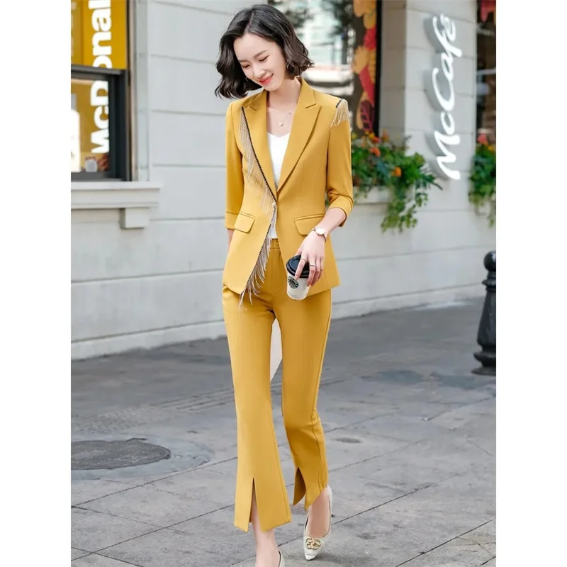 High-Quality Pant Suits Female Fashion Temperament Beautician Host Spring And Summer Blazer Sets Office Lady Blazer Suits