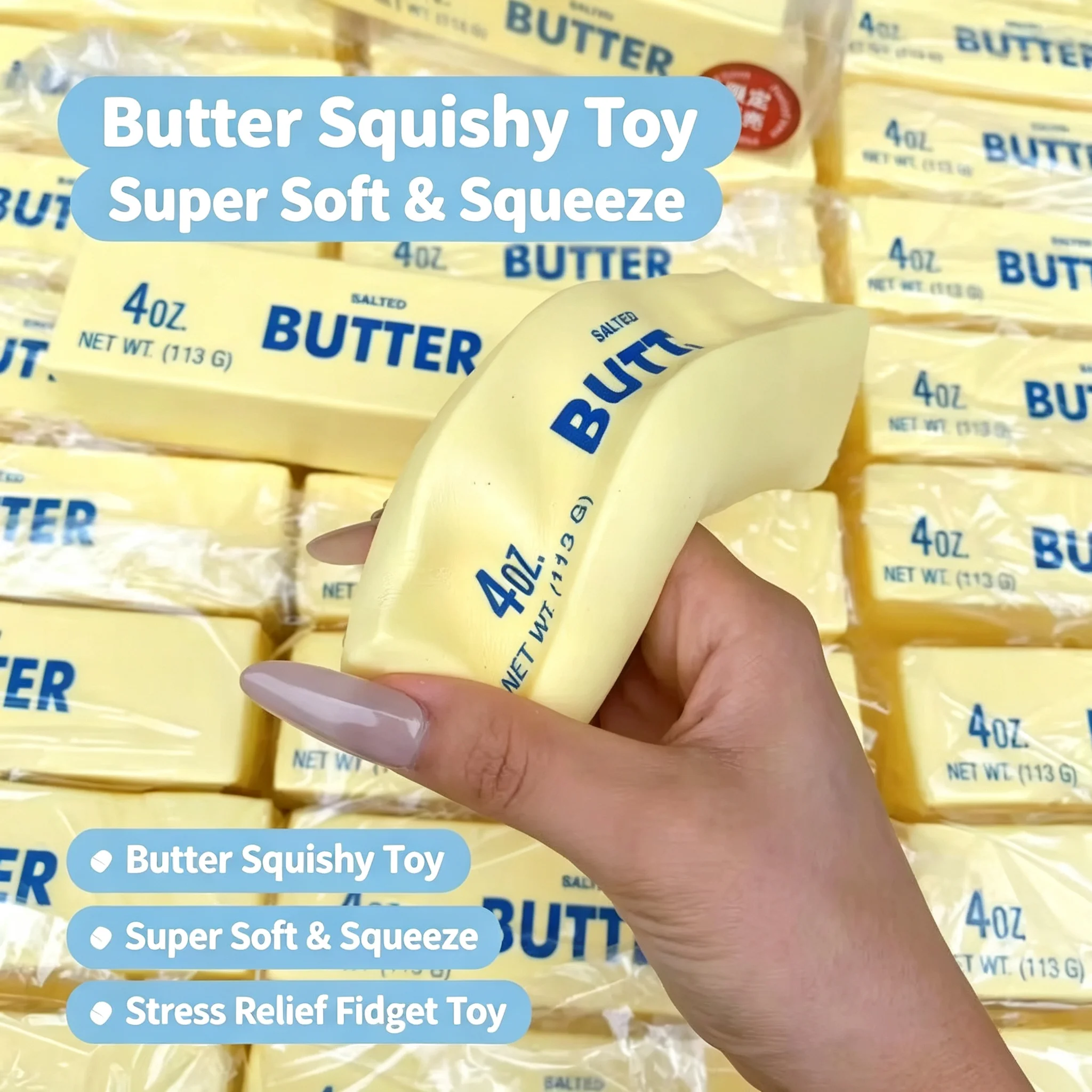 Yellow Butter Block Slow Rising Squishy Toy PU Soft Simulation Butter Stick Realistic Food Model Stress Relief Fidget Toy