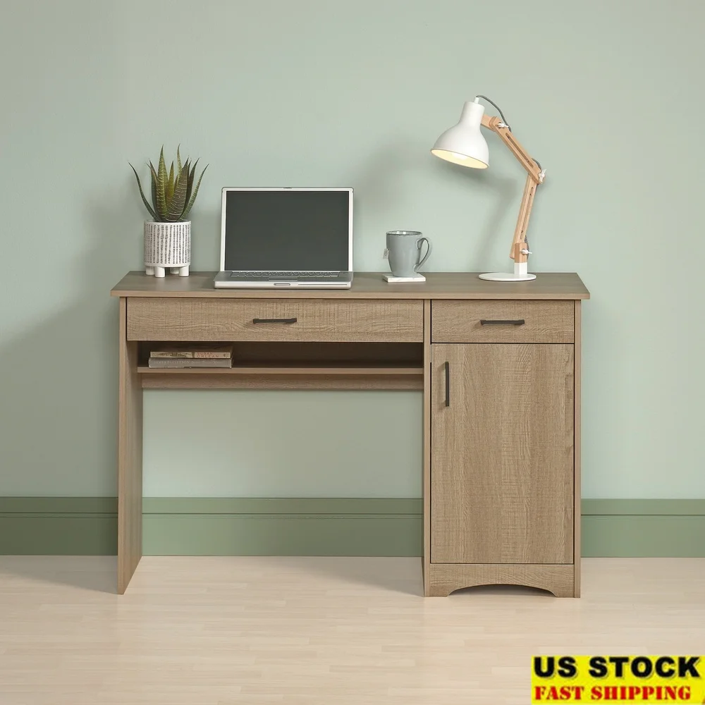 

Computer Desk Summer Oak Finish with Storage Drawers Keyboard Tray Adjustable Shelf Cable Management Home Office Furniture