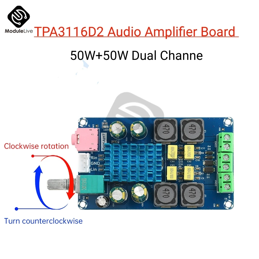 TPA3116D2 Audio Amplifier Board 50W+50W 2-Channel Class D Digital Stereo Sound AMP DC 8-24V For Home Theater TV Speaker DIY