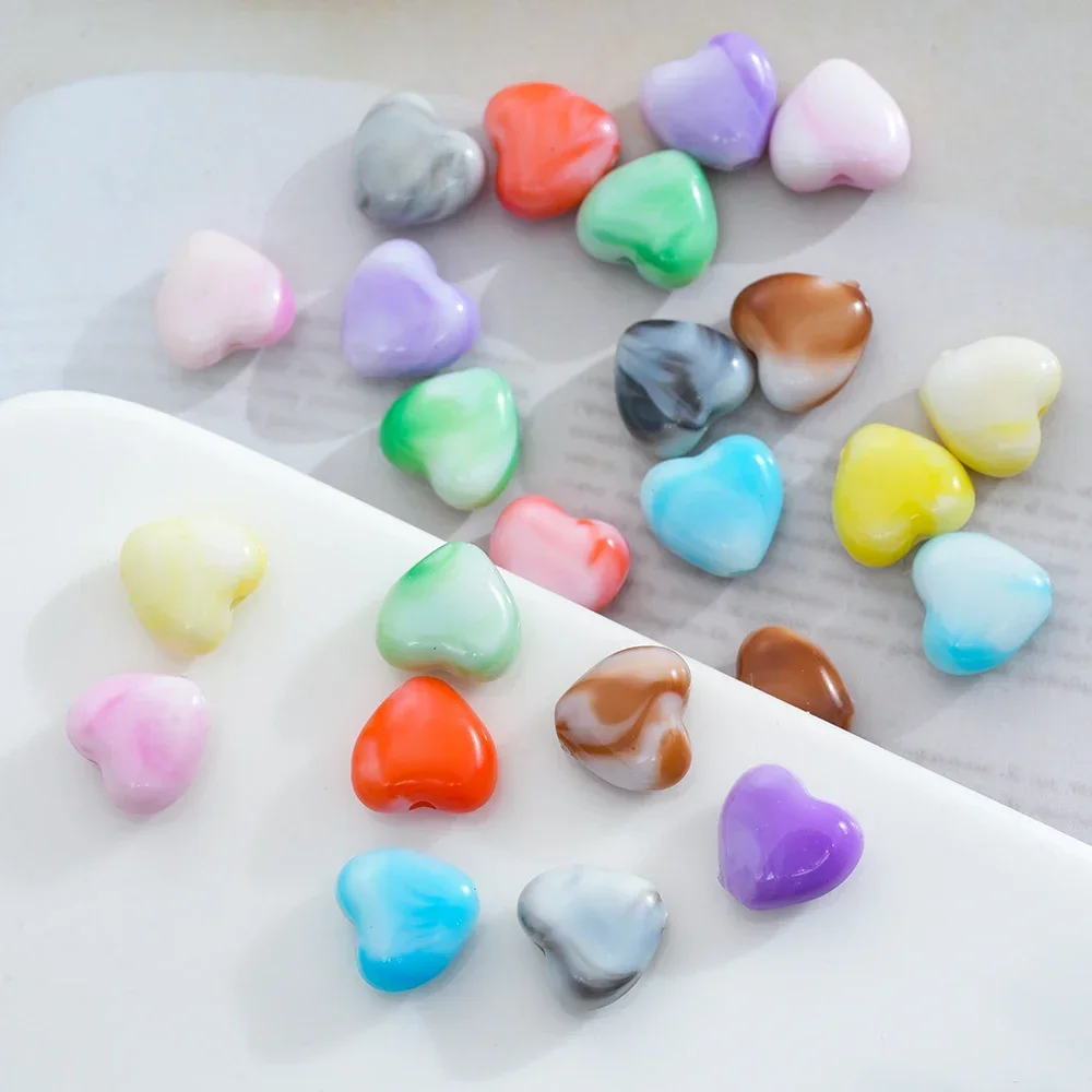 50pcs Heart Shape Acrylic Loose Spacer Beads for DIY Bracelet Necklace Jewelry Making Accessories Supplies Wholesale