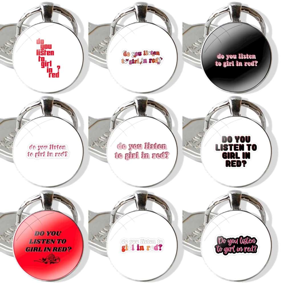 Do You Listen To Girl In Red Keychain Handmade Glass Cabochon Key Ring Holder Pendant Key Chains