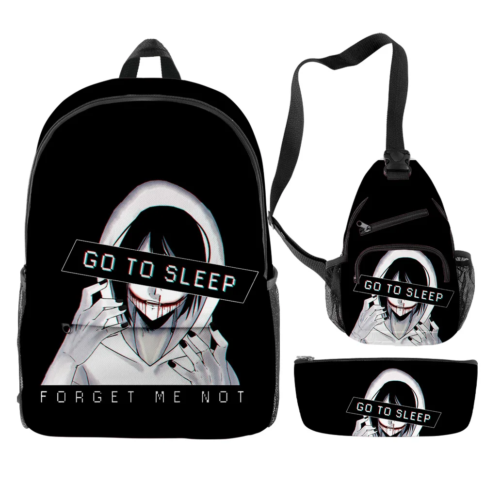 Popular Fashion Funny Creepypasta 3D Print 3pcs/Set pupil School Bags Trendy Travel Laptop Backpack Chest Bag Pencil Case