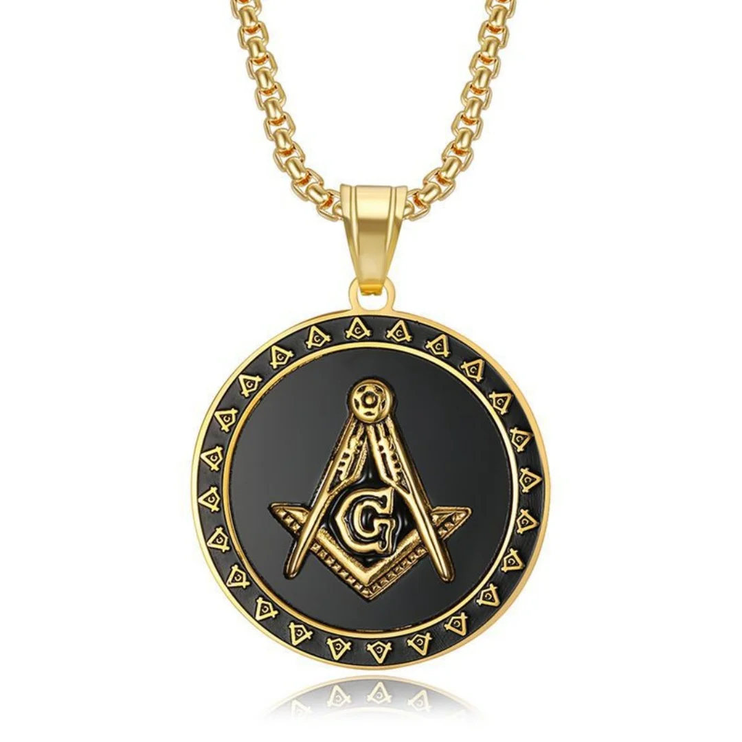 Vintage Fashion Masonic Symbol Pendant Gold Silver Color Stainless Steel Mason Round Necklace for Woman Man Jewelry Dropshipping