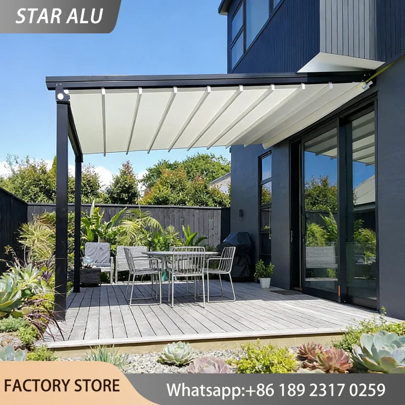 All Weather Foldable Awning Roof Retractable PVC Pergola Canopy Heavy Duty Outdoor Deck Cover Waterproof Rain Shelter Sunshade