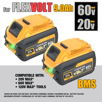 디월트 FLEXVOLT 배터리, 최대 배터리, 디월트 20V, 60V, 9Ah DCB609 리튬 이온 DCB606 DCB612 DCB609 DCB205 DCB200 DCB182  Best5