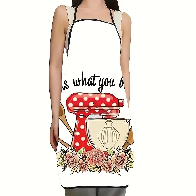 Pastry Tool Floral Slogan Full Print Apron Waterproof Oilproof Kitchen Apron Lovely Present For Grill Chef Bakery Family Party