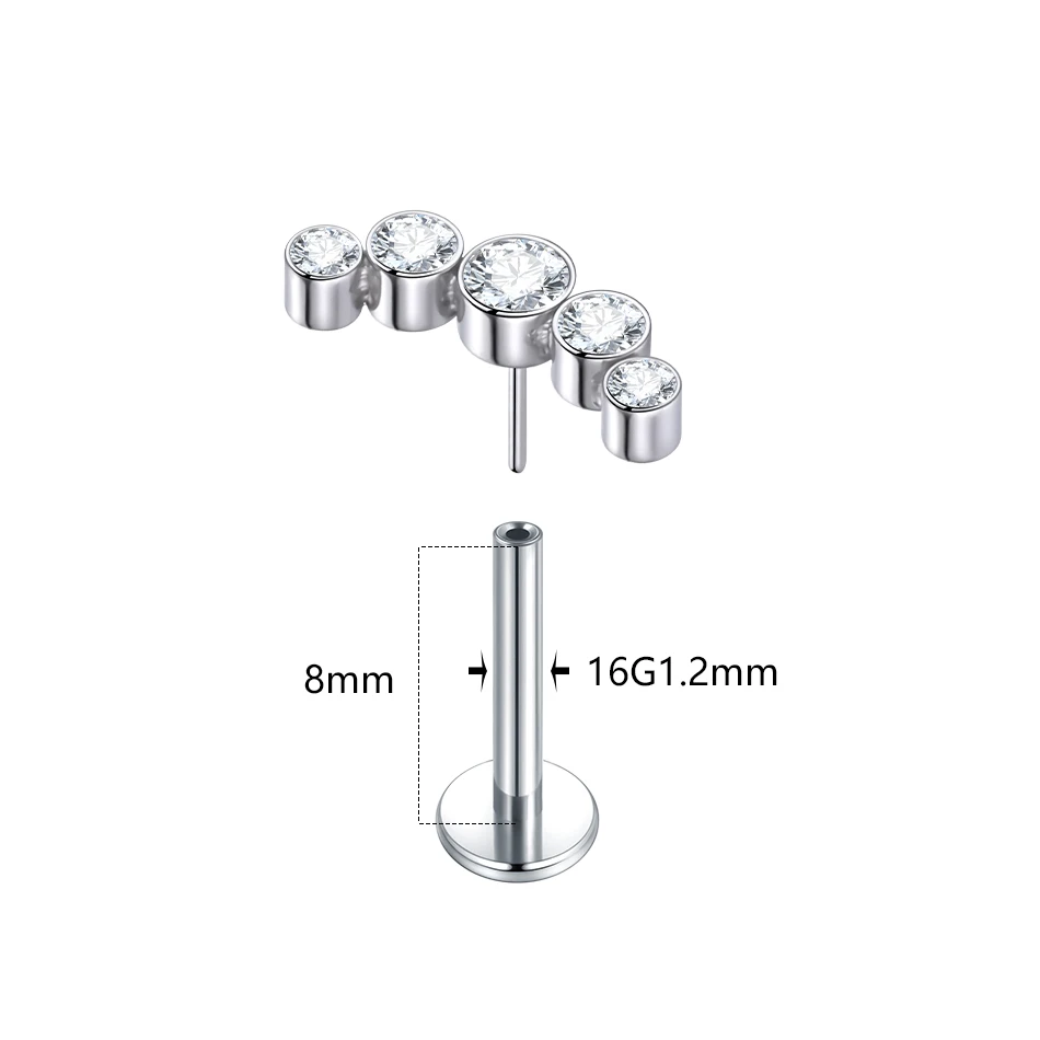 1/5PCS Titanium 16G CZ Labret Lip Ring Threadless Crystal Cluster Ear Cartilage Tragus Helix Daith Lobe Piercings Jewelry