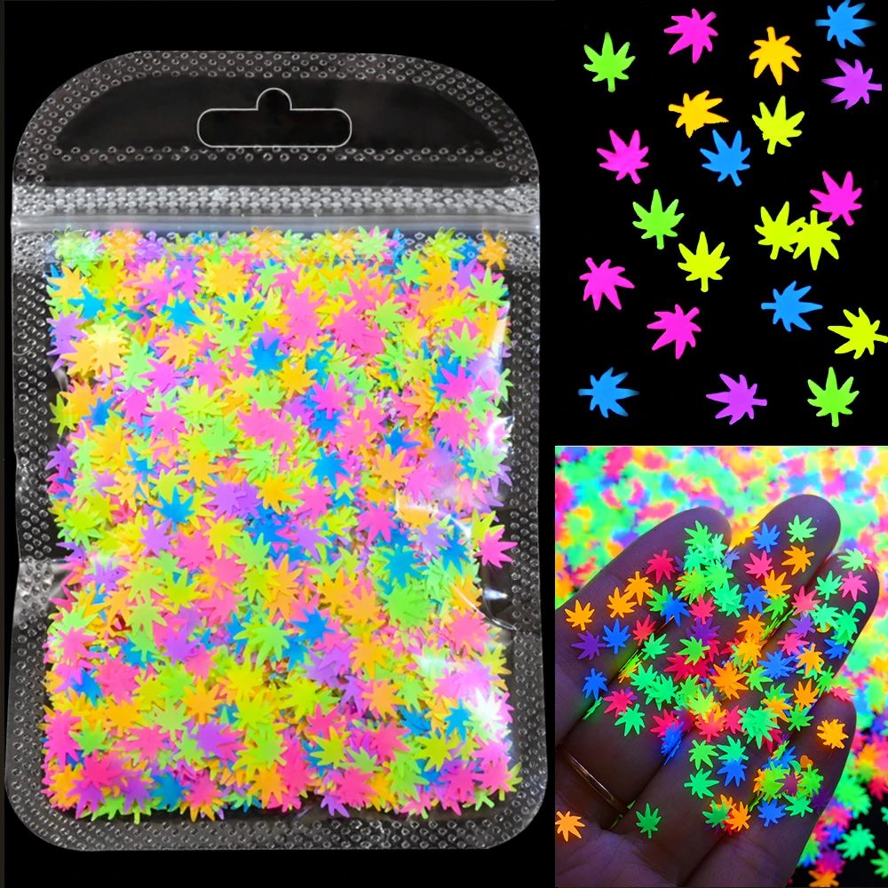 10g Neon Stern/Mond/Unkraut Fluoreszenz Nagel Pailletten Bunte Stern Design Glitter Flocken Weihnachten Neon Maniküre Stern pailletten &*& – Detail 6