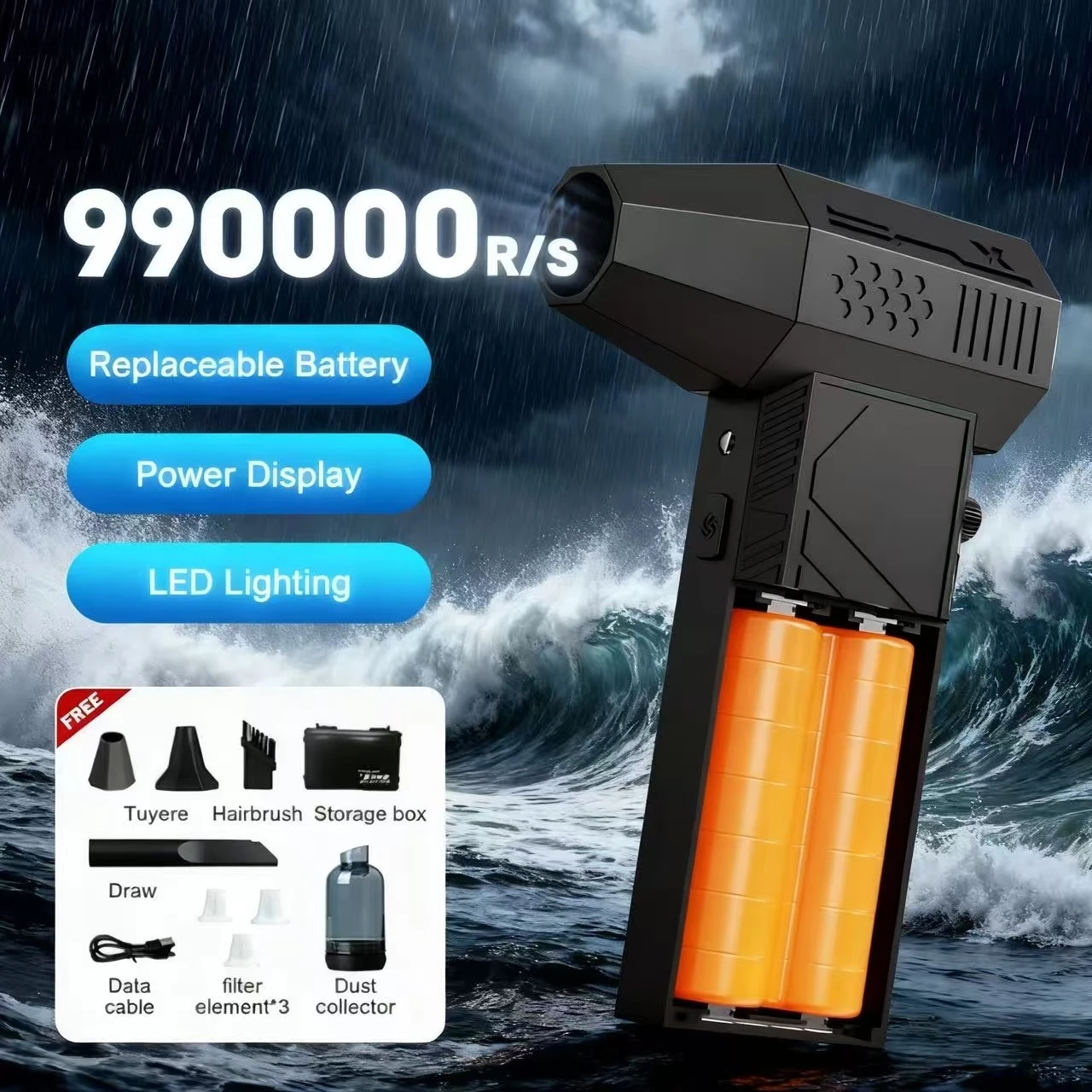 

Strong Air Blower 990000RPM Brushless Turbo Jet Blower Vacuum Replaceable Battery Turbo Fan Jet With Led Lighting Dust Removal