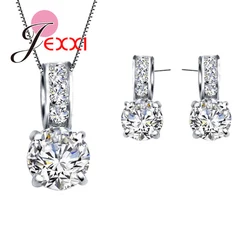 Clear Austrian Crystals Filled Genuine 925 Sterling Silver Stud Earrings Collar Necklace For Wedding Women Jewelry Sets