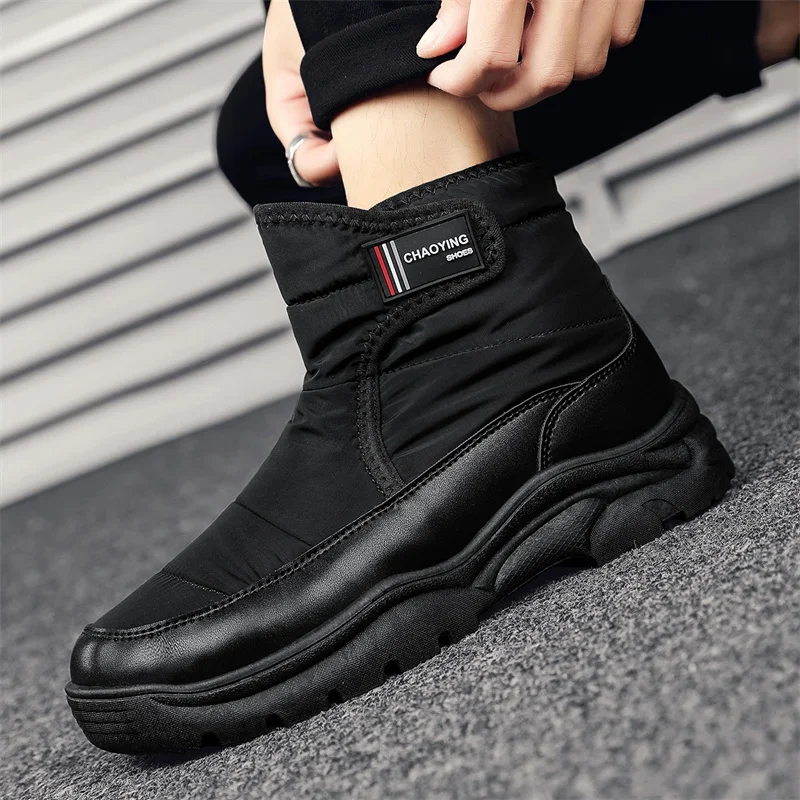 Fashion Men's Snow Boots Leather Boots Man Outdoor Casual Shoes Ankle Anti-slip Plus Velvet Thickening Popular Mans Footwear