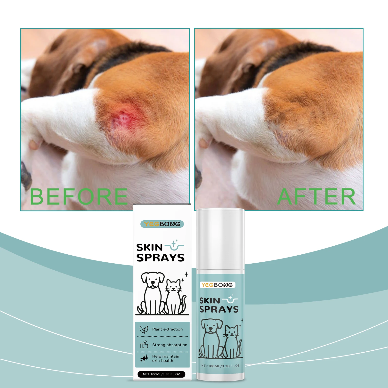 YEGBONG Pet Skin Care Spray 100ml Natural Plant Extract Skin Soothing Spray For Dogs Cats Itchy Skin Relief Maintain Pet Skin He