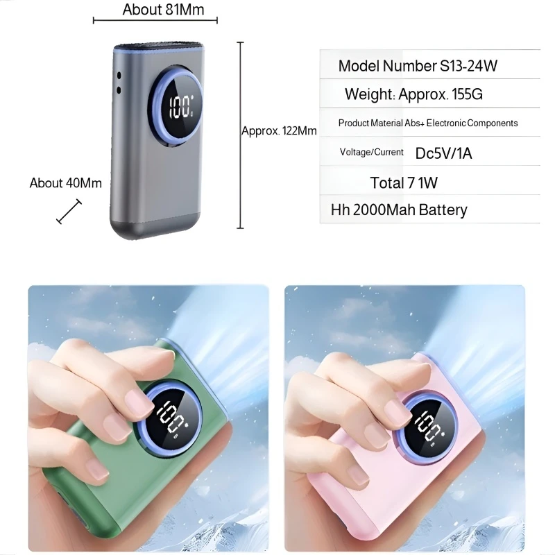 걸이형 목 팬 3-in-1 휴대용 팬 휴대용 허리 걸이형 목 팬 디지털 디스플레이 100 레벨 알루미늄 배낭 휴대용 팬