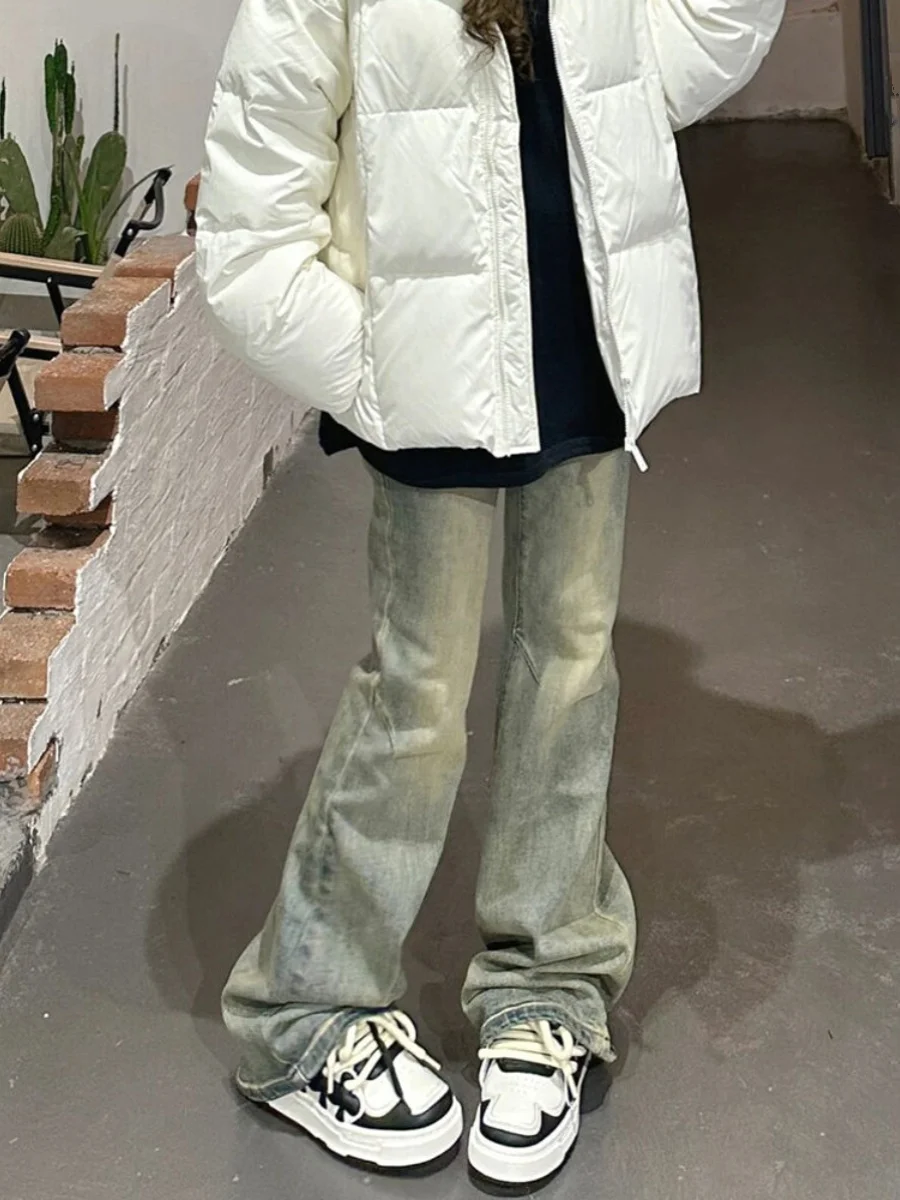 Jeans micro svasati tinti in argilla gialla sbiadita retrò Pantaloni invernali da donna nuovi americani a vita alta dimagranti a gamba dritta