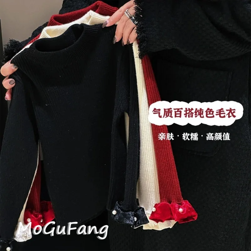 

01-Sweet Girls' Clothing2025Autumn Winter Knitted Base Sweater for Baby Girls Fashionable Versatile Solid Color Sweater Trendy S