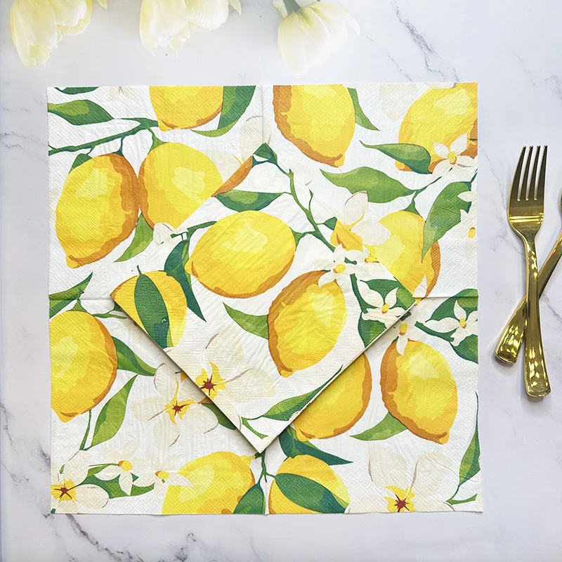 20pcs 33cm 2Layer New Lemon Printed Napkins Party Atmosphere Decorative Paper Creative Mural Paper DIY Decoupage Paper