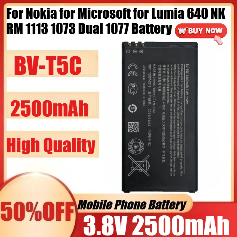 New BV-T5C BVT5C Battery for Nokia for Microsoft for Lumia 640 NK RM 1113 1073 Dual 1077 Repair Part Mobile Phone