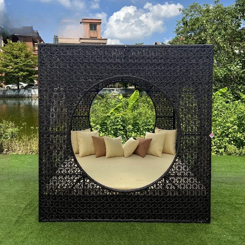 Outdoor sunbathing bed rattan square three-dimensional bird's nest sofa bed set