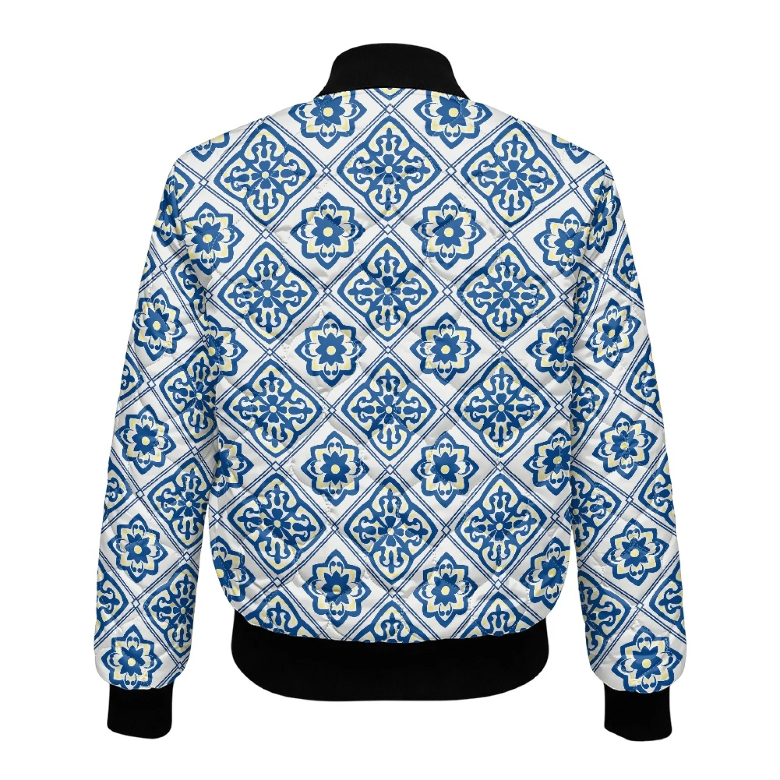 PENSTROLL Geometric Floral Ladies Quilted Padded Short Bomber Jacket with Pockets Water-Resistant Winter Outerwear Coats
