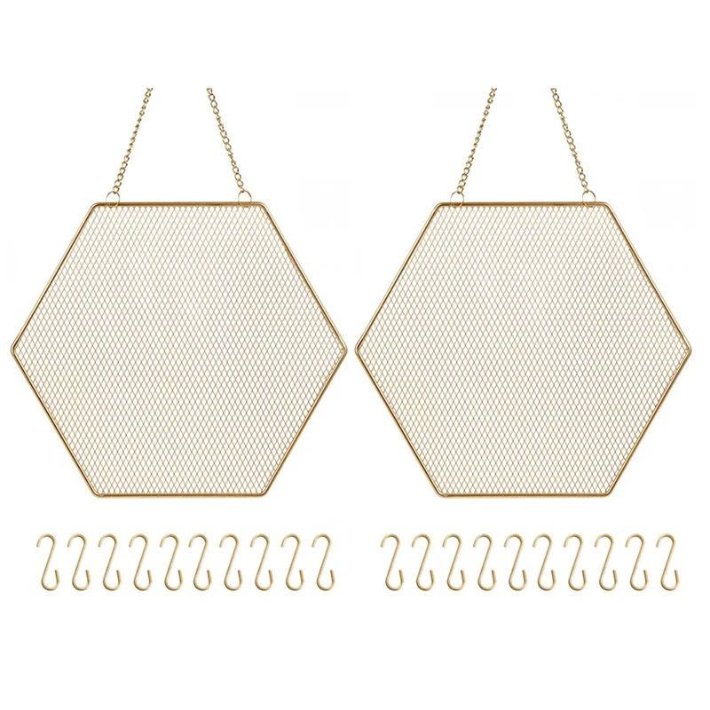 Hanging Earring Holder Wall Mounted, 2 Packs Earring Organizer Decorative Hexagon Hanging Jewelry Organizer Grid Shape