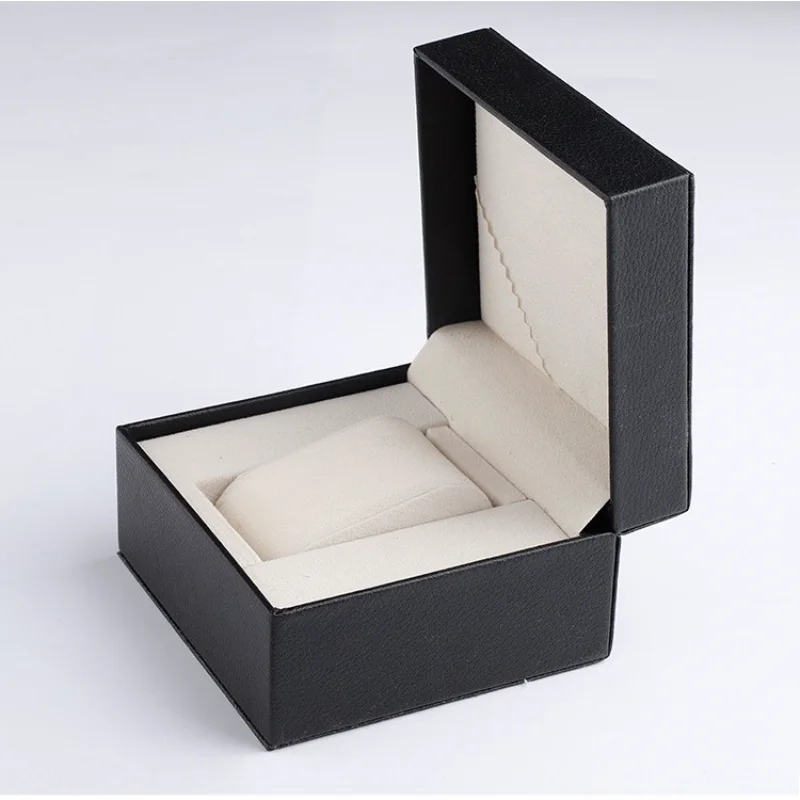 White Stitching Surface Black Lychee Pattern Plush White PU Leather Flip Watch Case Box Customization Logo Watch Box Organizer