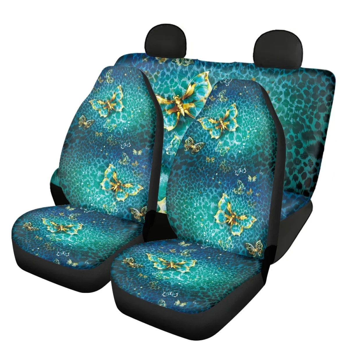 Car Full Set Interior for Women Men Golden Butterflies Sedan Front and Rear Seat Cover Easy to Install Autos Decor