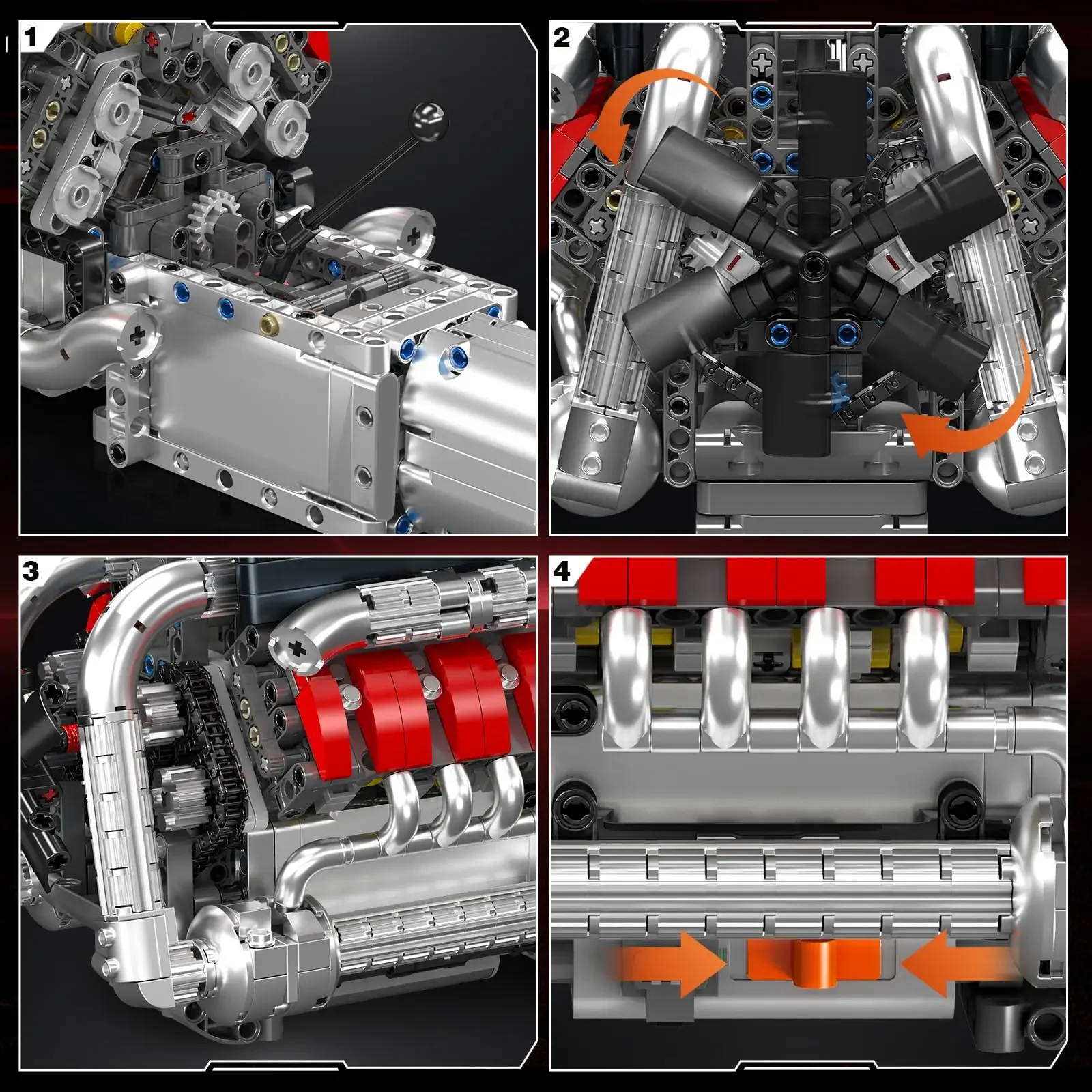 Mold King 10203 1169Pcs Supercar V8 Engine Building Kit Model MOC Engeering Engine Kids STEM Build Blocks Zabawki dla dorosłych Prezenty